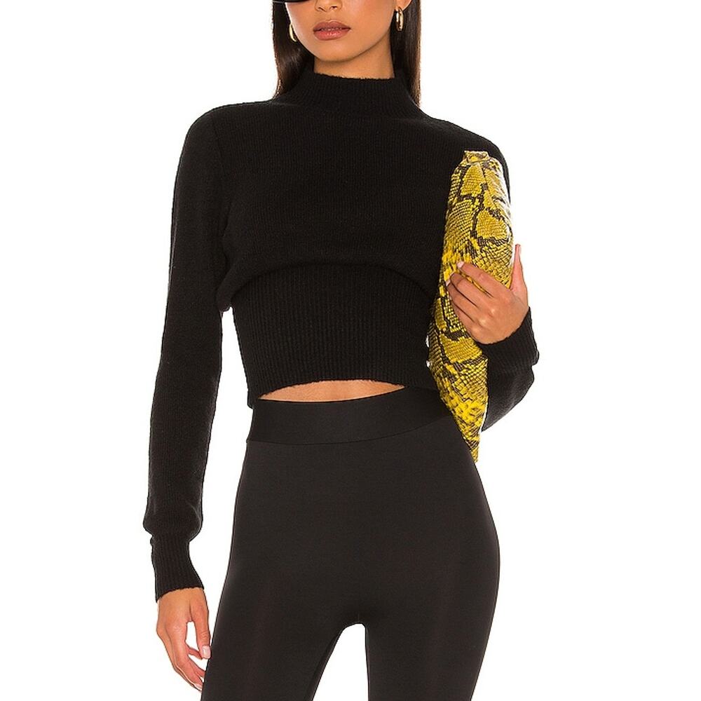 L'Academie Ribbed Black Missie Mock Neck Sweater Size S